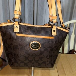 Coach 2012 Brown Signature Canvas Crossbody with Tan Trim